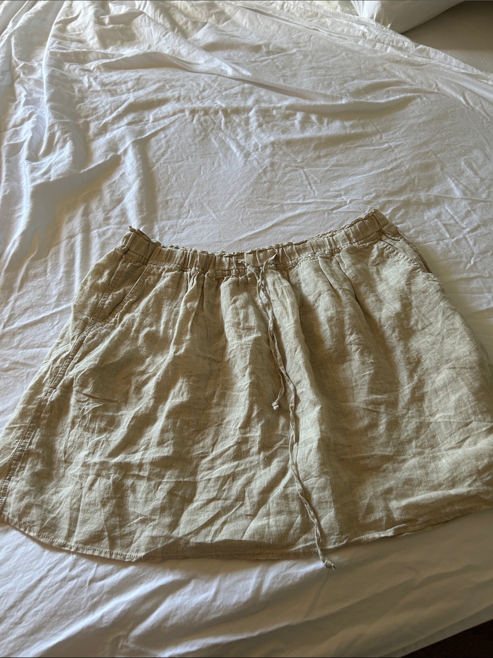 GAP Light Beige 100% Linen Drawstring/elastic  Waist Skirt